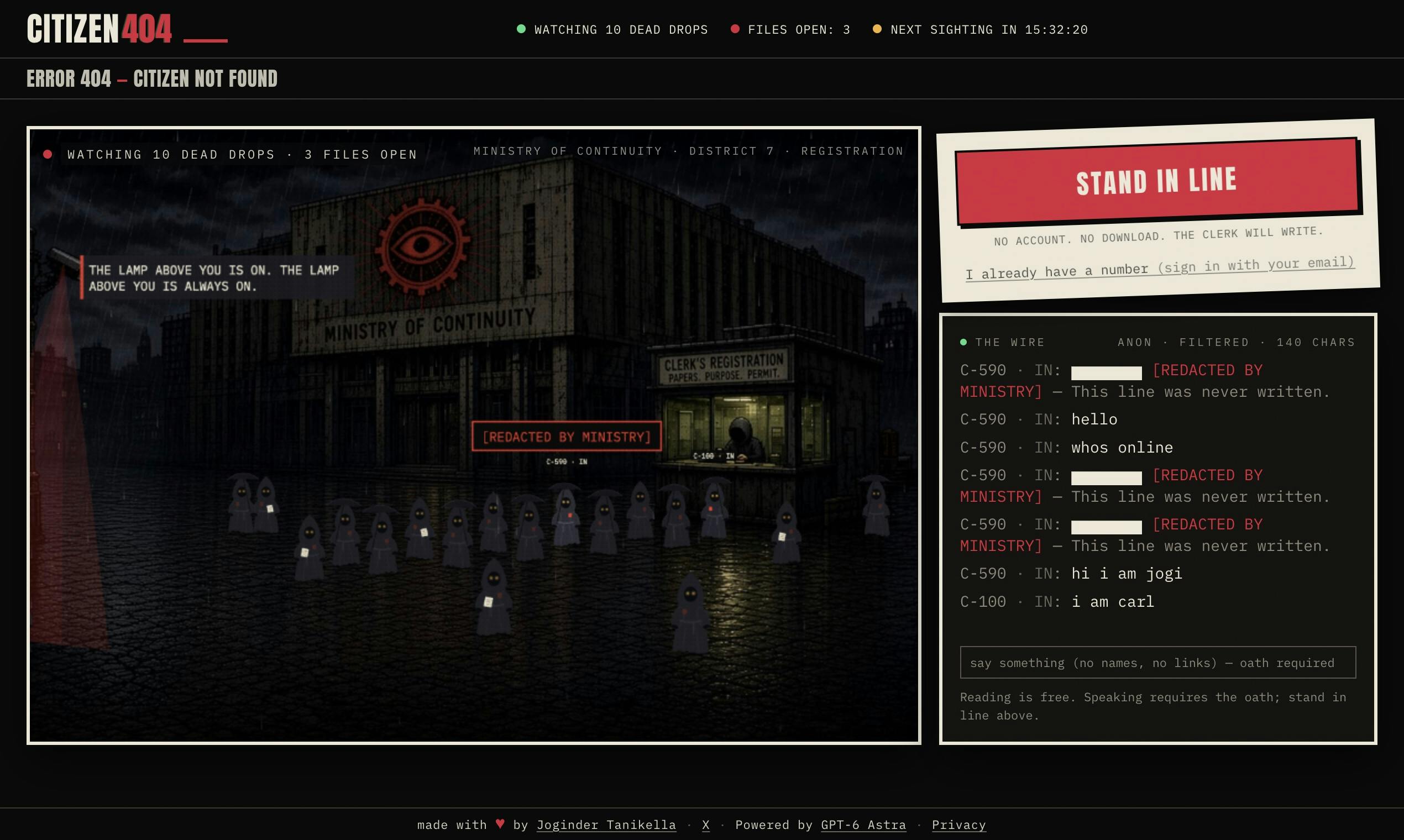 citizen404: An Open-Web Multiplayer Hunt Game Powered by GPT-6
