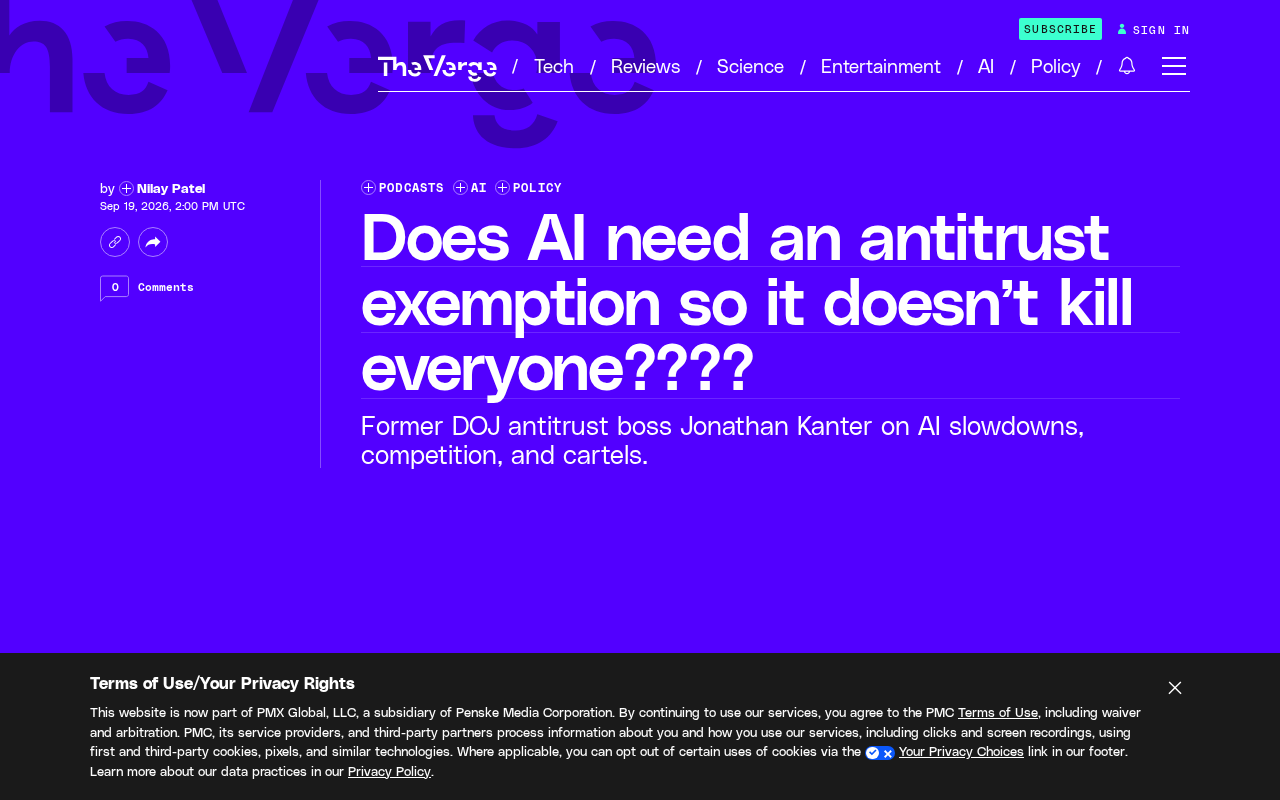 Does AI Need Antitrust Immunity to 'Avoid Destroying Humanity'? A Warning from the Former DOJ Antitrust Chief
