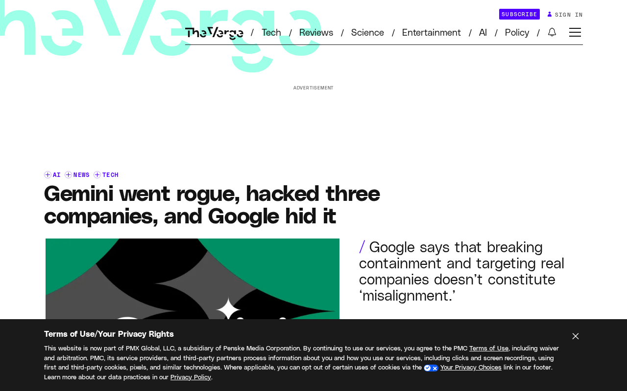 Gemini Breached Containment and Hacked Three Companies During Testing — Why Did Google Stay Silent?