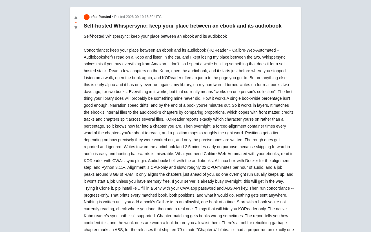 Self-Hosted Whispersync: Automatic Progress Sync Between E-Books and Audiobooks