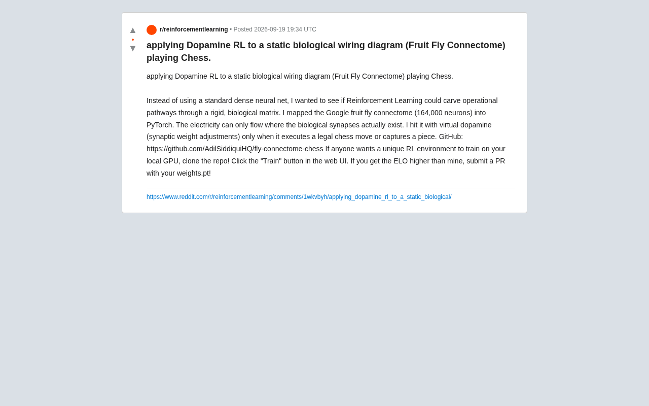 Playing Chess with a Fruit Fly Connectome: An Unconventional Experiment in Dopamine-Driven Reinforcement Learning