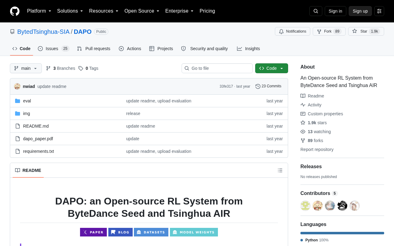 hackernews source: DAPO: An Open-Source RL System from ByteDance Seed and Tsinghua Air