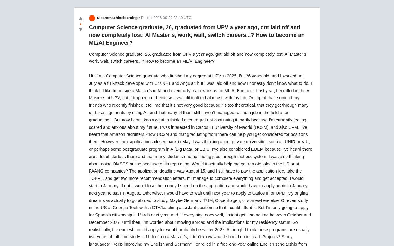 Laid-Off CS Grad to ML/AI Engineer: A Realistic Breakdown of Your Options