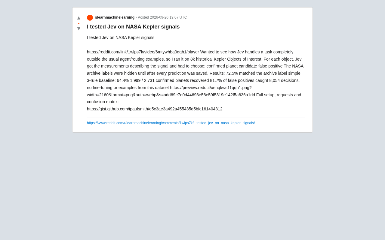 Jev on NASA Kepler Signals: 72.5% Accuracy with Zero Fine-Tuning