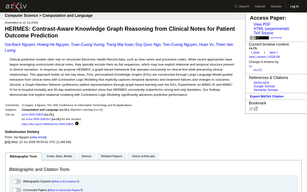HERMES: Predicting Patient Outcomes from Clinical Text Using Knowledge Graphs