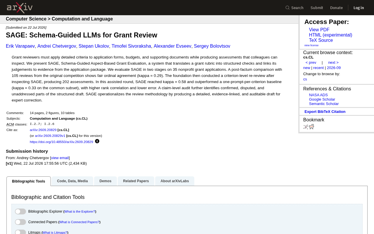 SAGE: Schema-Guided LLM Grant Review Achieves Moderate-to-High Human-AI Agreement