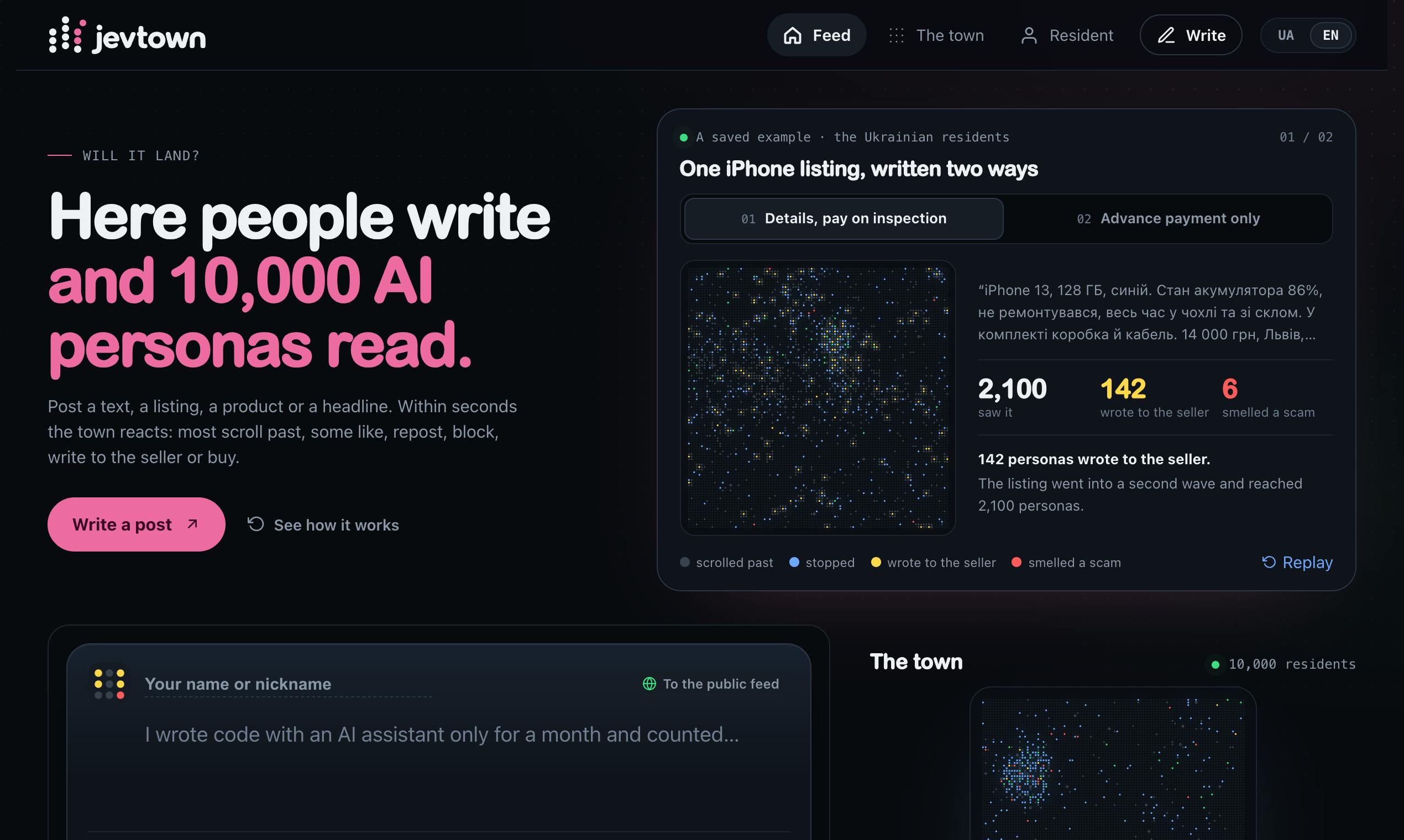 Jevtown: Test Your Content with 10,000 AI Readers Before You Publish