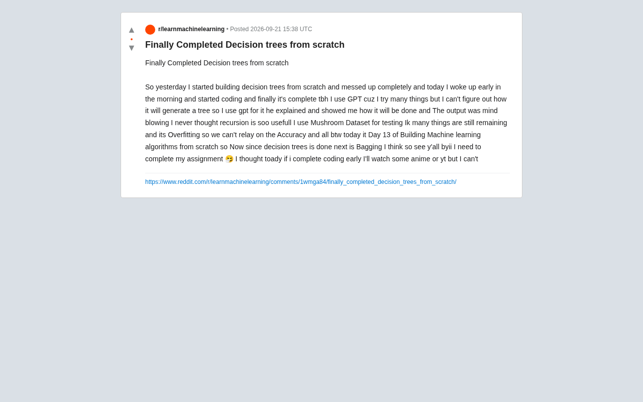 Reddit post: Decision tree built from scratch