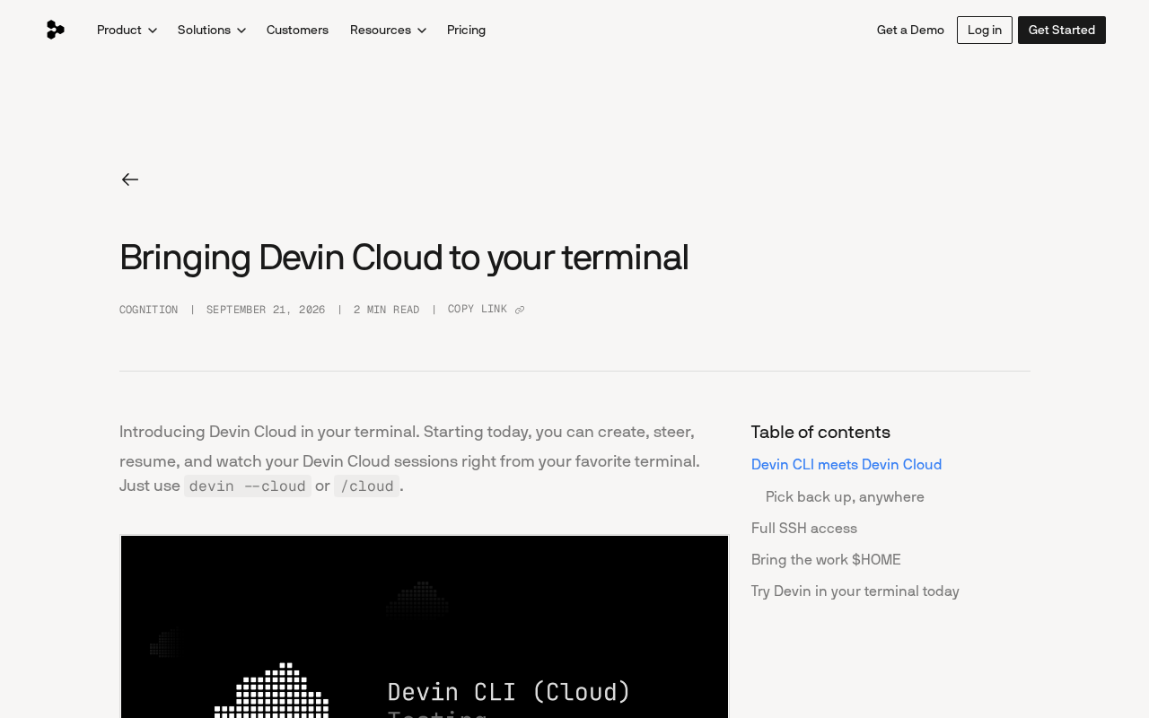 Devin Cloud Comes to the Terminal: Command-Line Access to Cloud AI Coding Sessions