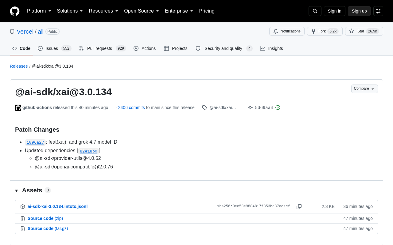 Vercel AI SDK 更新:@ai-sdk/xai 新增 Grok 模型支持