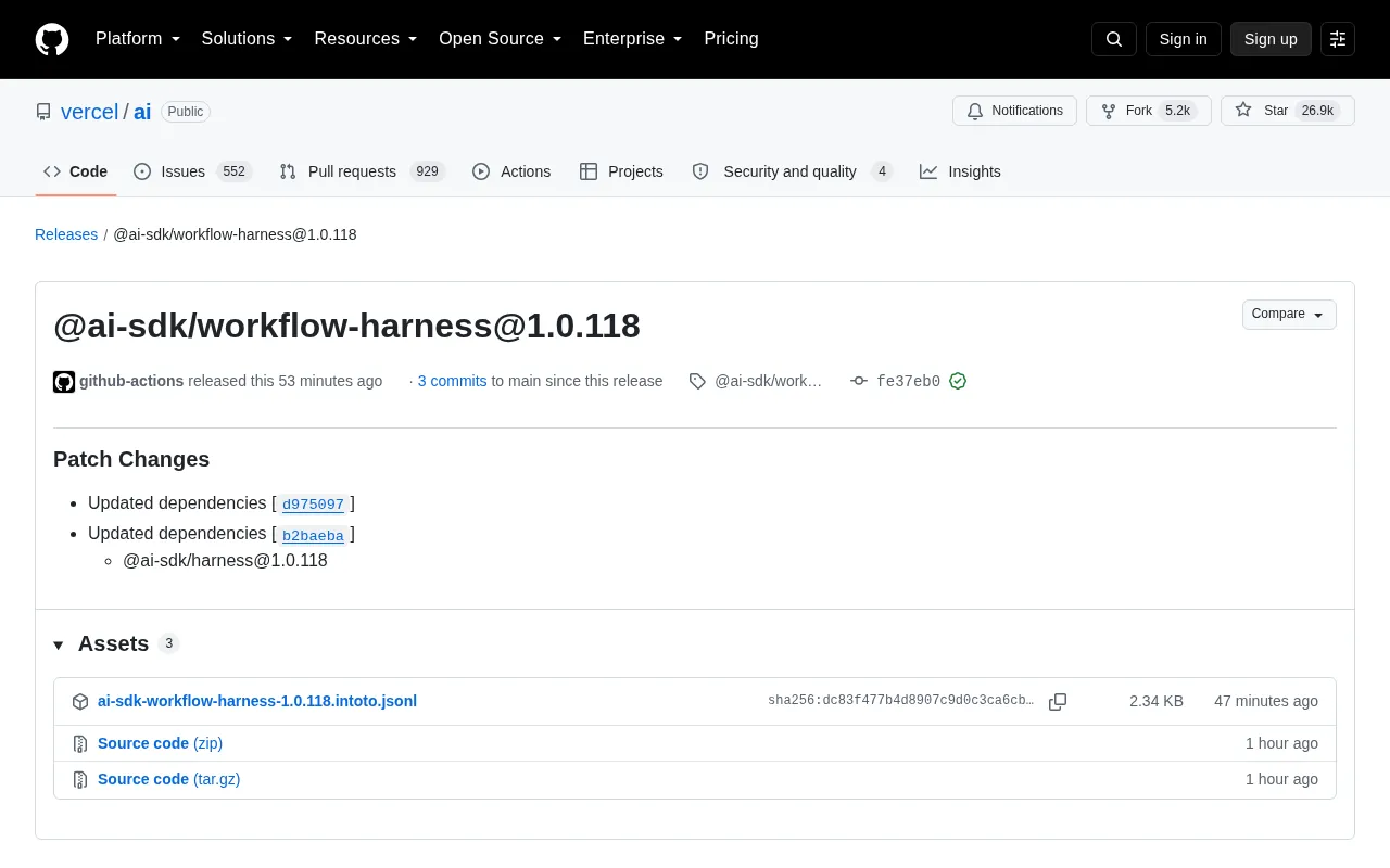 Vercel AI SDK Releases workflow-harness Patch Update