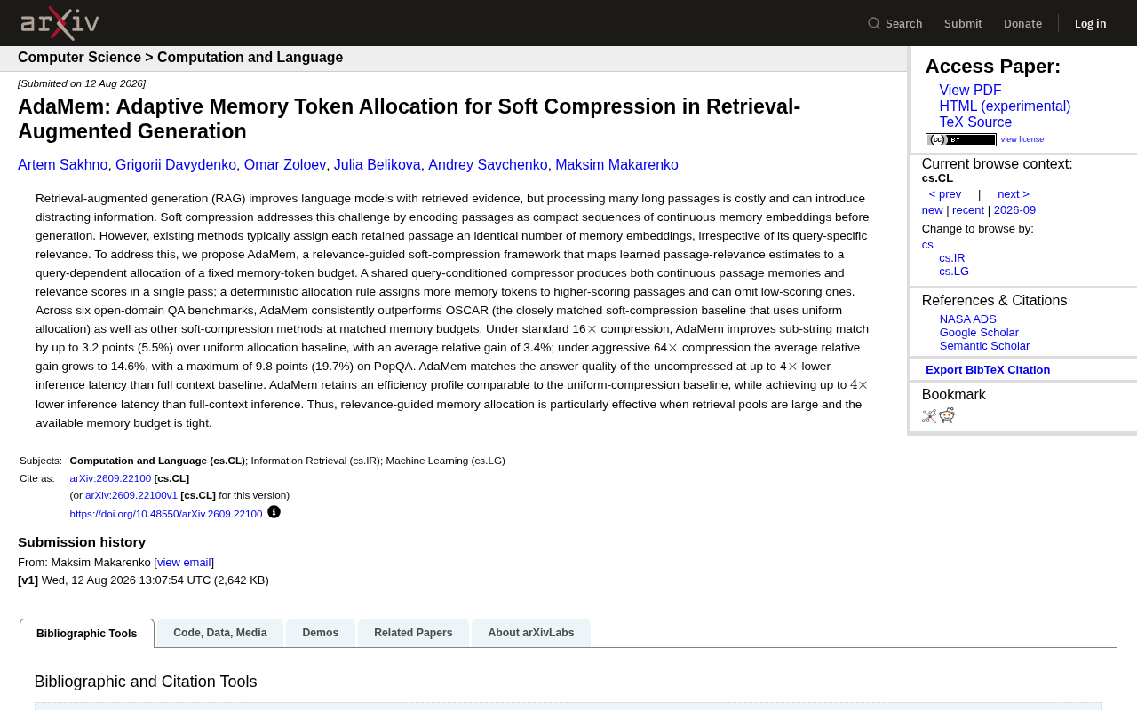 AdaMem: A Soft Compression Method That Intelligently Allocates Memory Tokens by Relevance in RAG