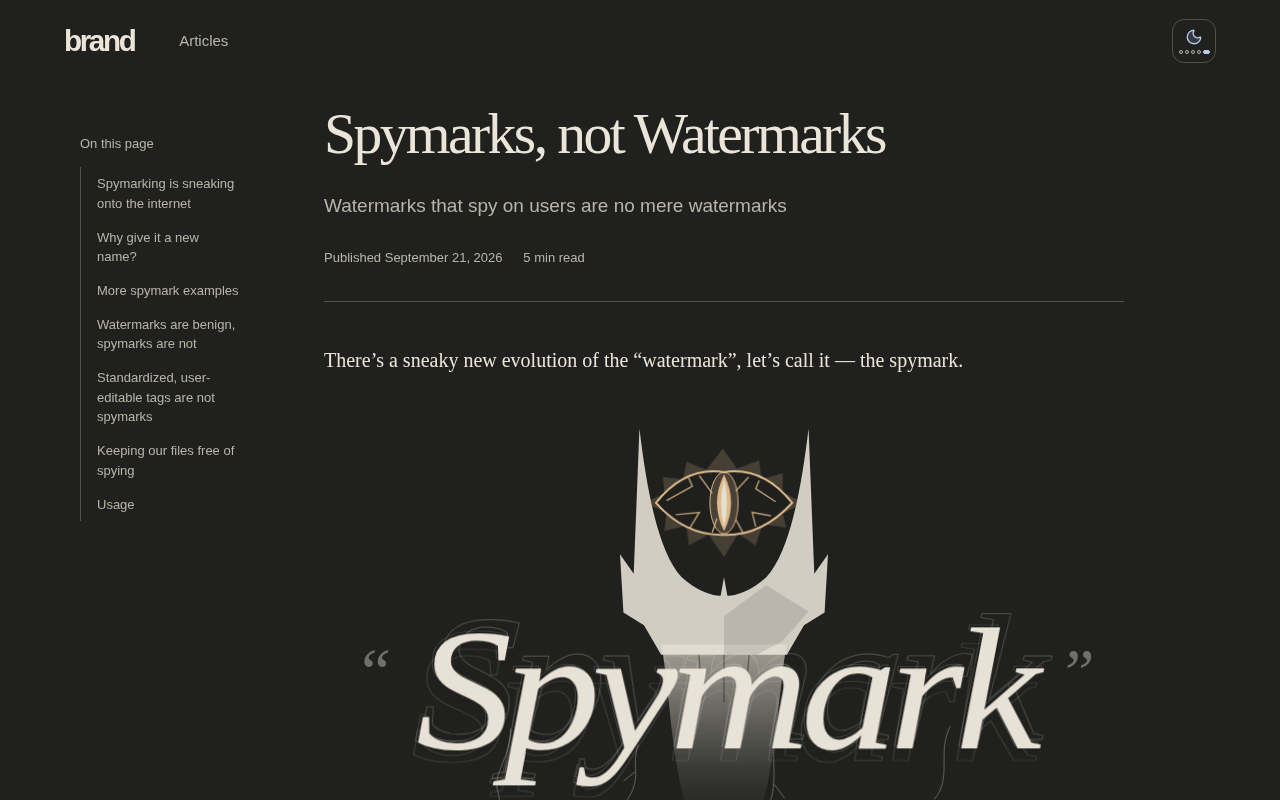 Spymarks, Not Watermarks: The Covert New Frontier of Digital Content Tracking