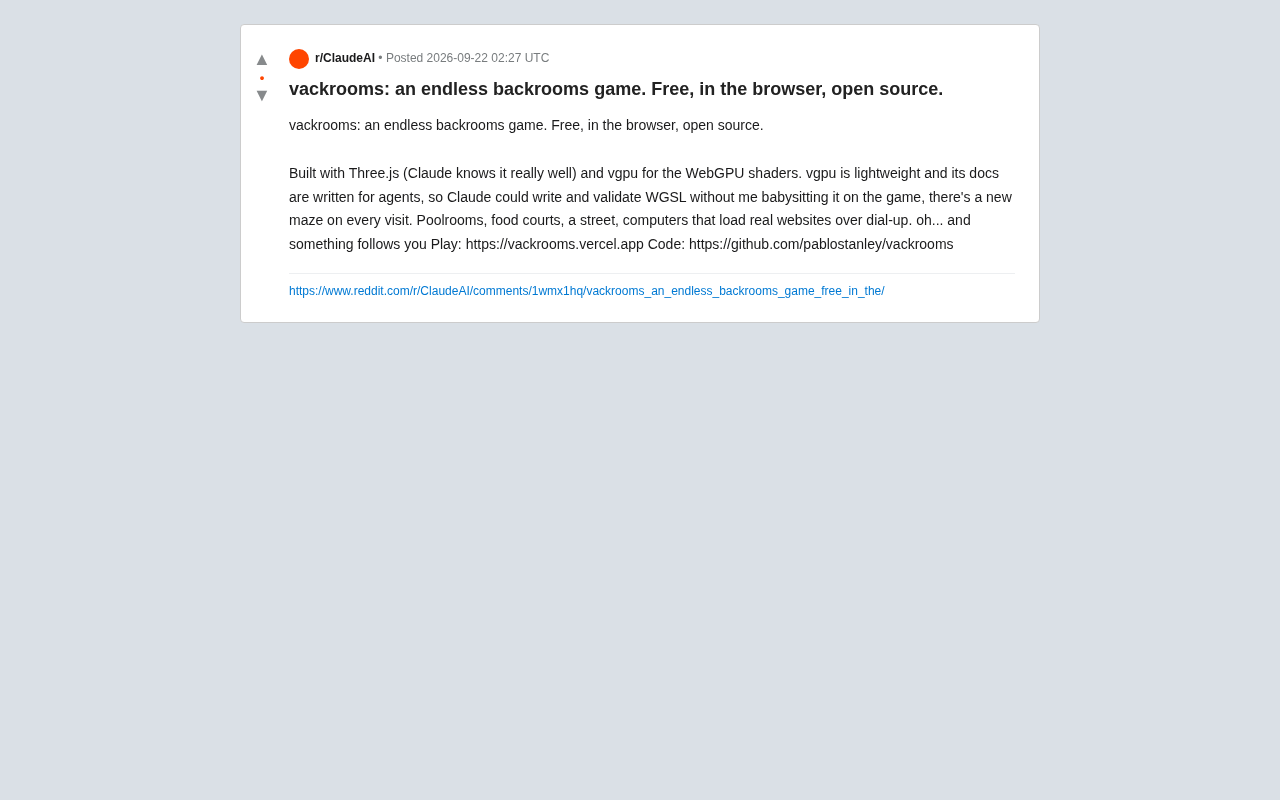 vackrooms: An Open-Source Browser Backrooms Game Built with Claude and WebGPU