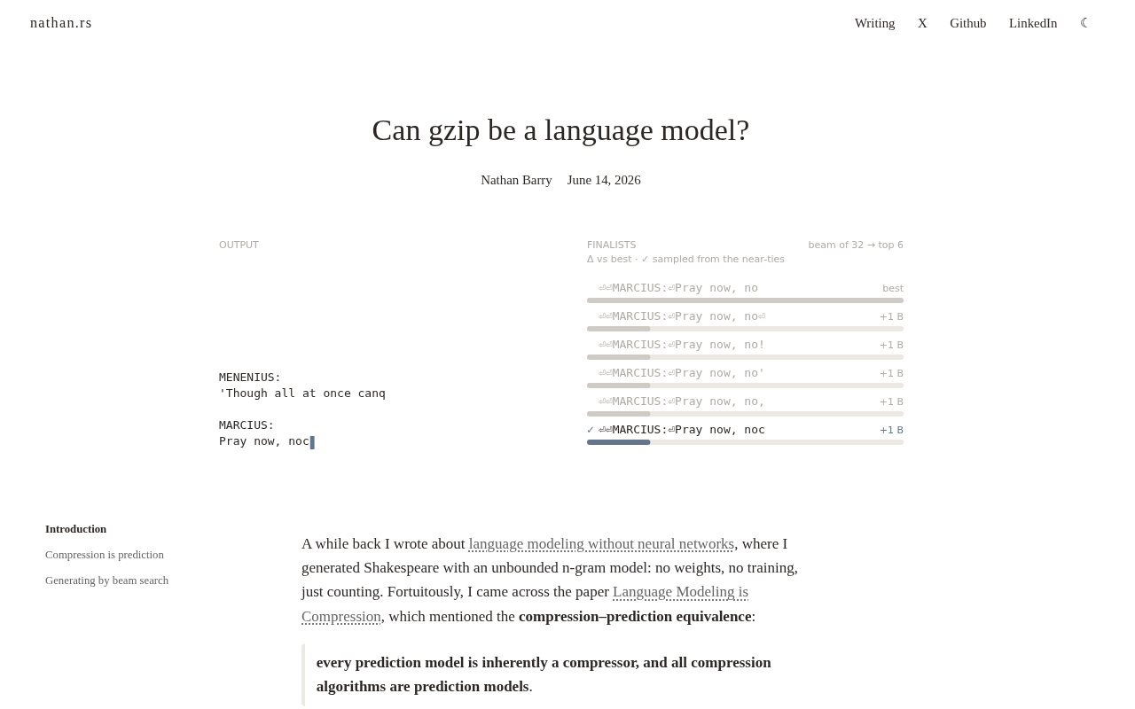 Can gzip Be a Language Model? The Deep Logic of Compression as Prediction