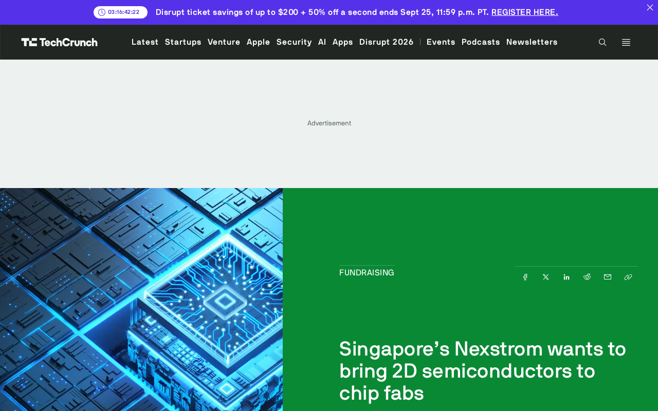Singapore's Nexstrom Raises Funding to Drive Mass Production of 2D Semiconductor Materials