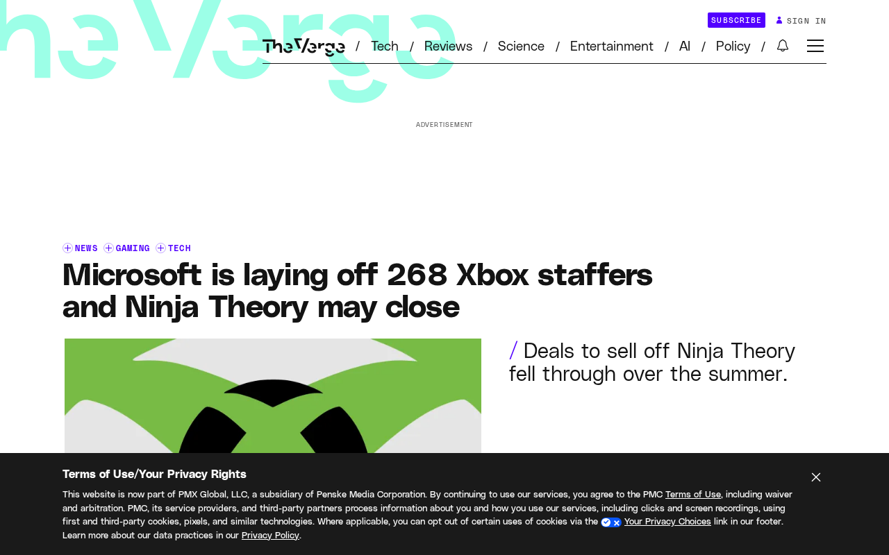 Microsoft Lays Off Another 268 Xbox Employees, Ninja Theory May Close