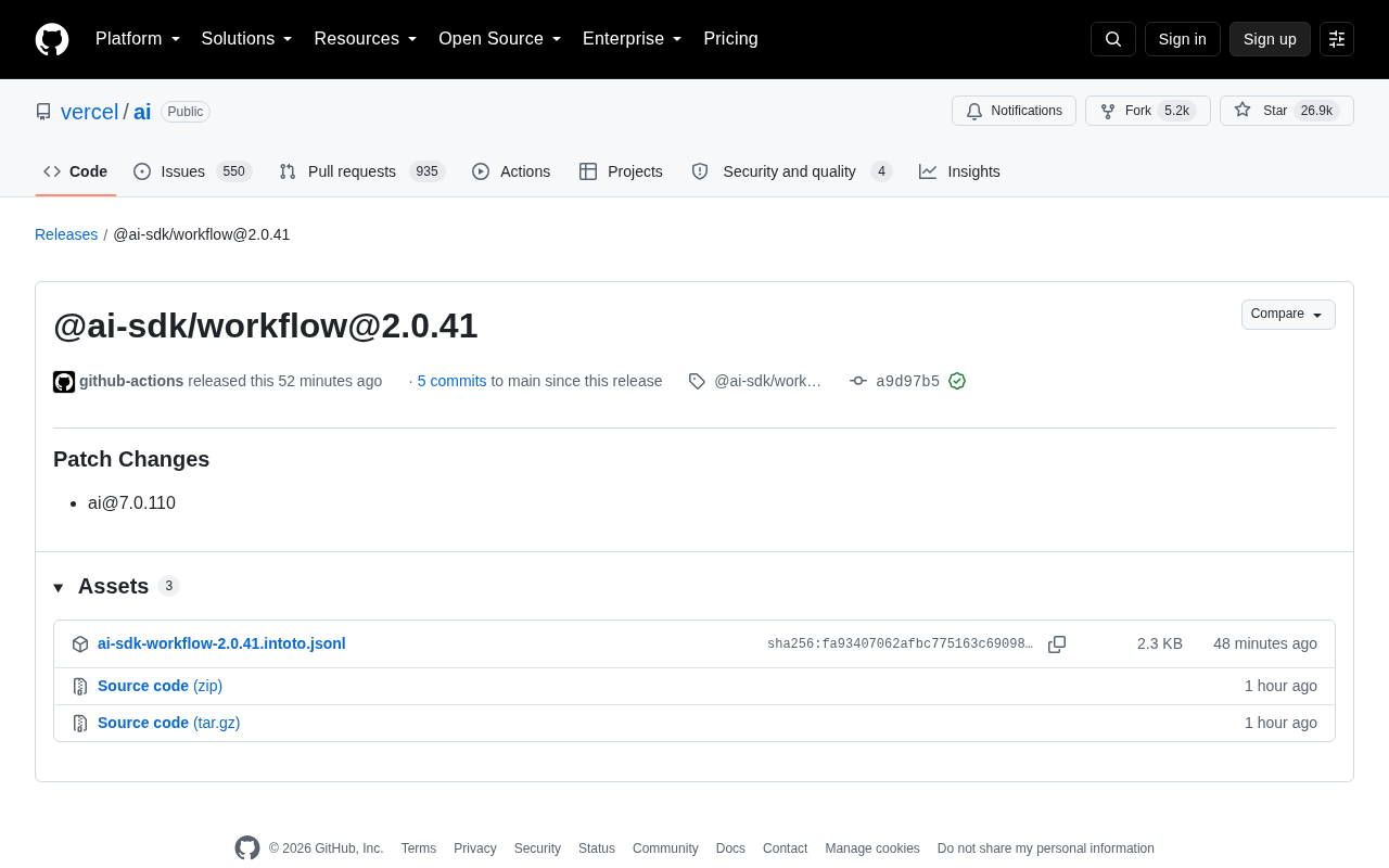 Vercel AI SDK workflow 发布页面