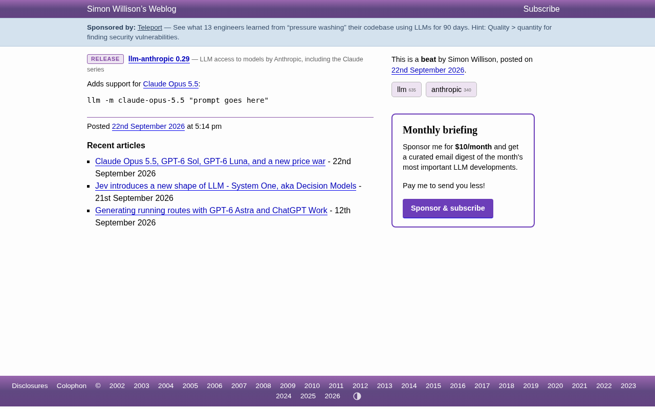 llm-anthropic 0.29 Released: Adds Support for Claude Opus 5.5