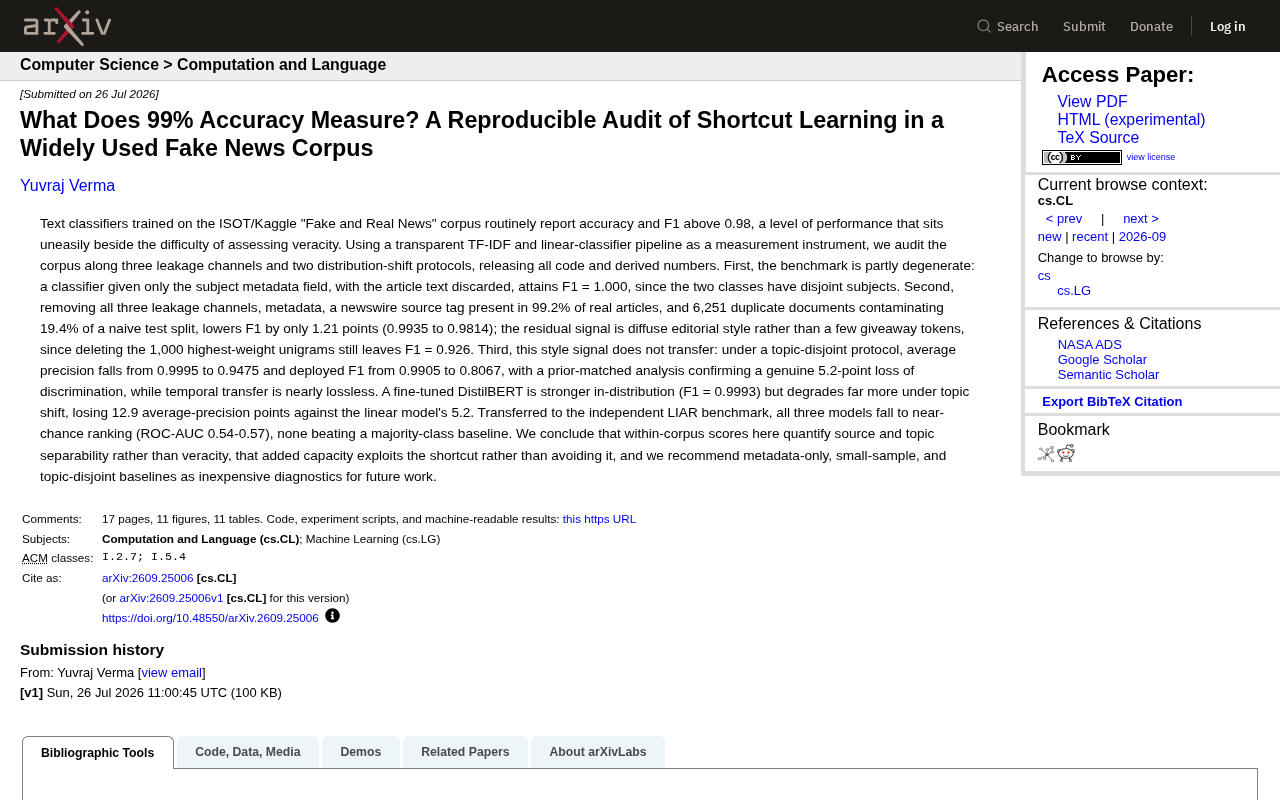 The Truth Behind 99% Accuracy: A Shortcut Learning Audit of Fake News Datasets