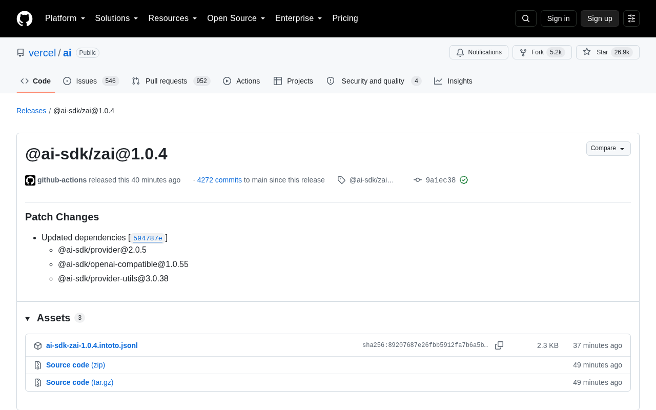 @ai-sdk/zai 1.0.4 Released: A Deep Dive into Vercel AI SDK Dependency Updates
