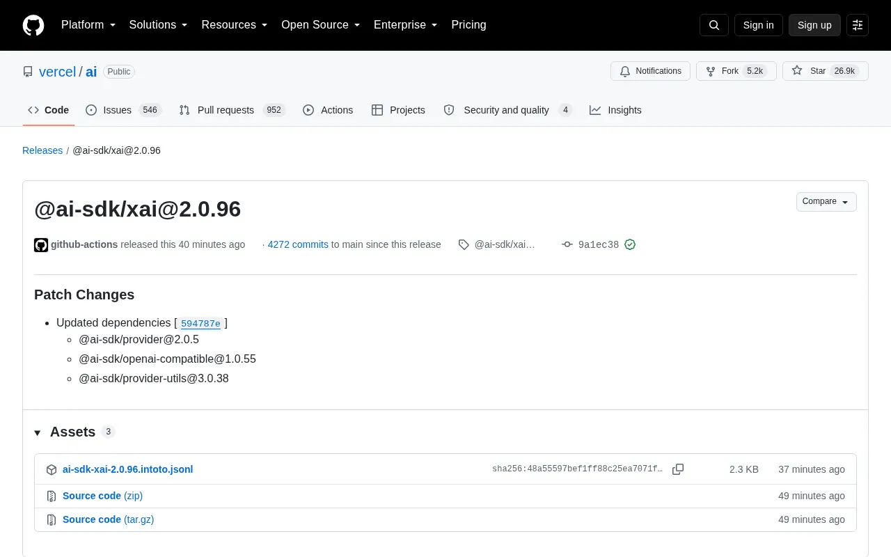Vercel AI SDK xAI 2.0.96 Patch Update Explained