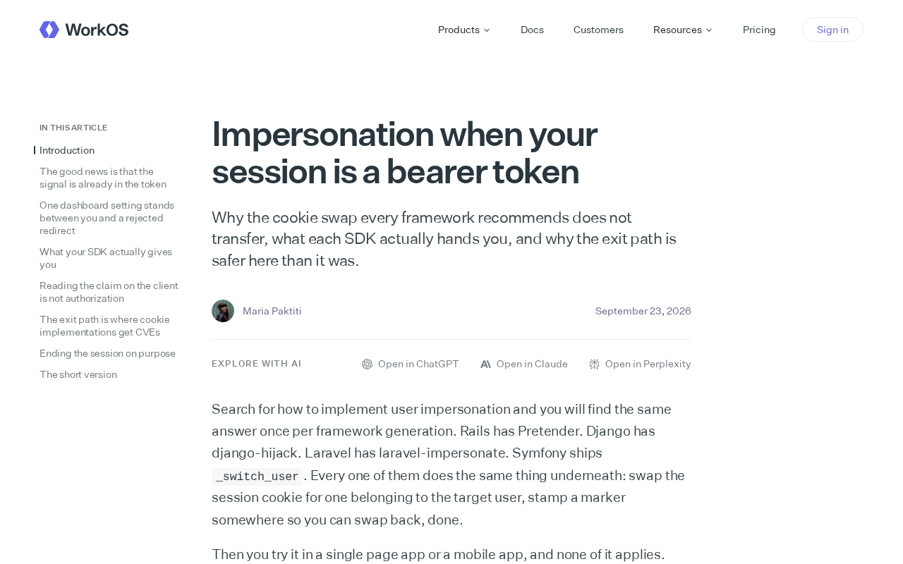 User Impersonation When Sessions Are Bearer Tokens: Why the Cookie-Swap Approach Fails