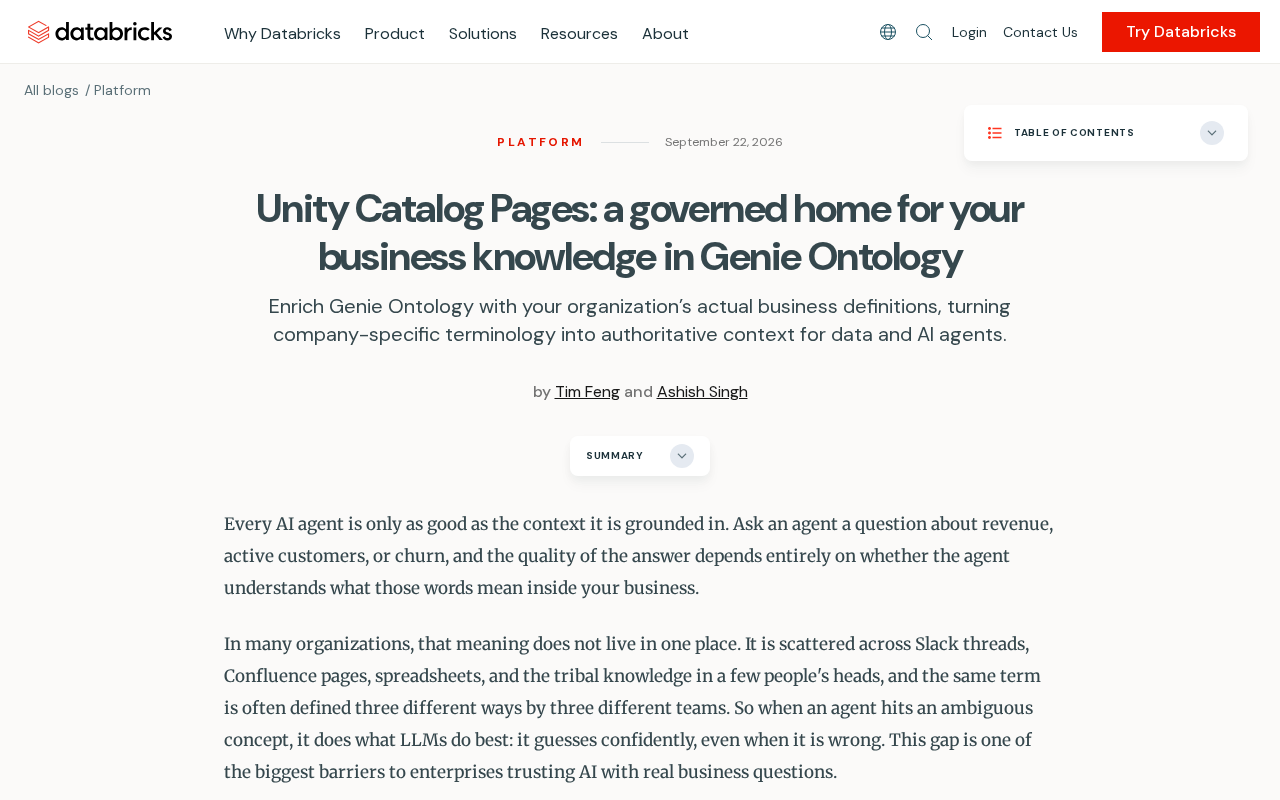 Unity Catalog Pages:为AI智能体打造受治理的业务知识中枢