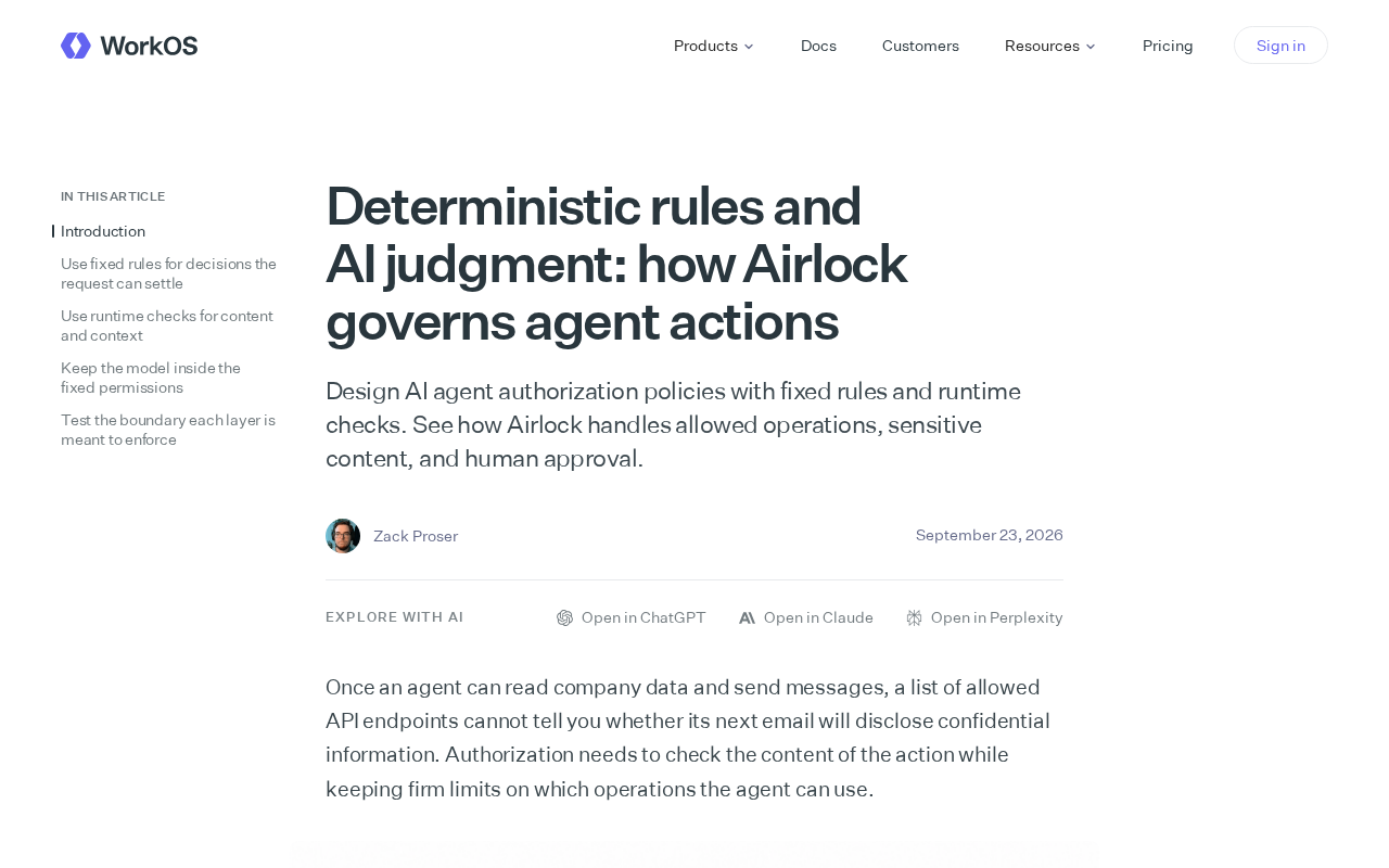 How Airlock Governs AI Agents: Combining Deterministic Rules with AI Judgment