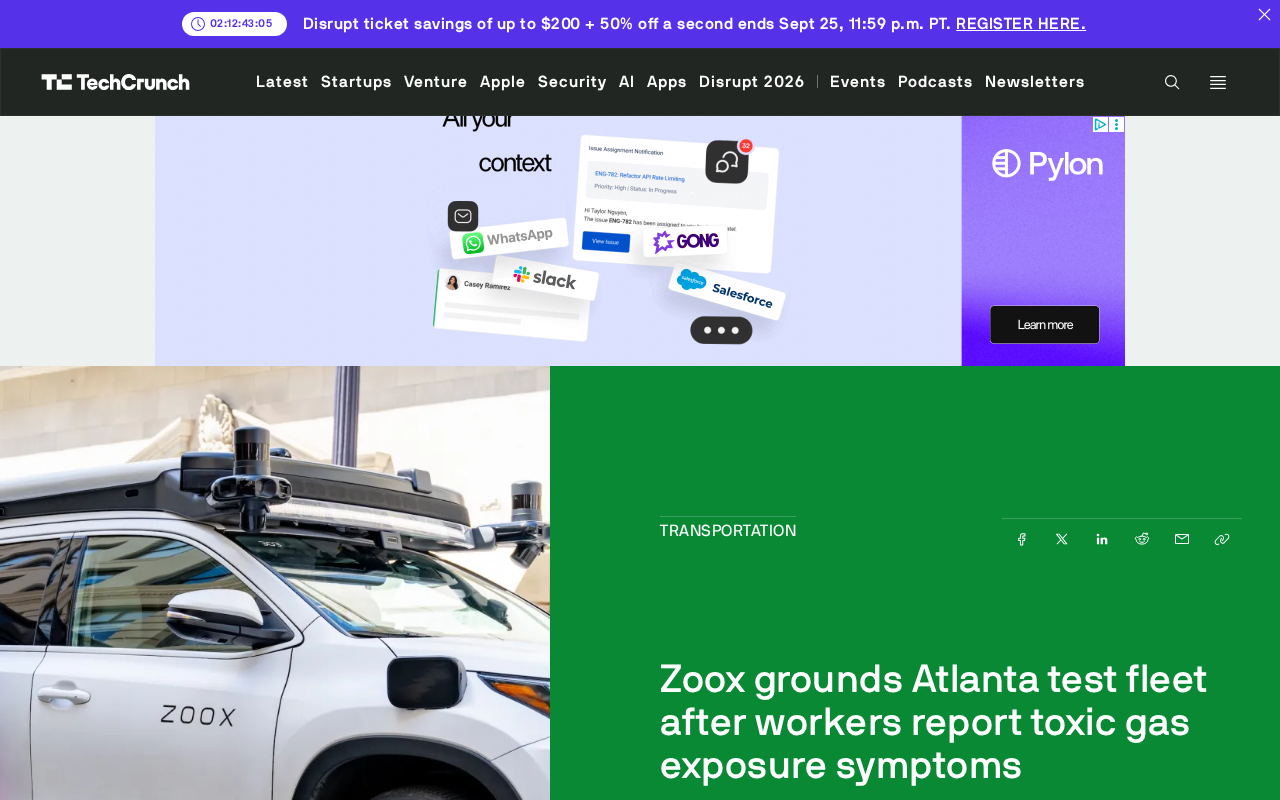 Zoox Suspends Atlanta Test Fleet After Employees Report Suspected Toxic Gas Exposure