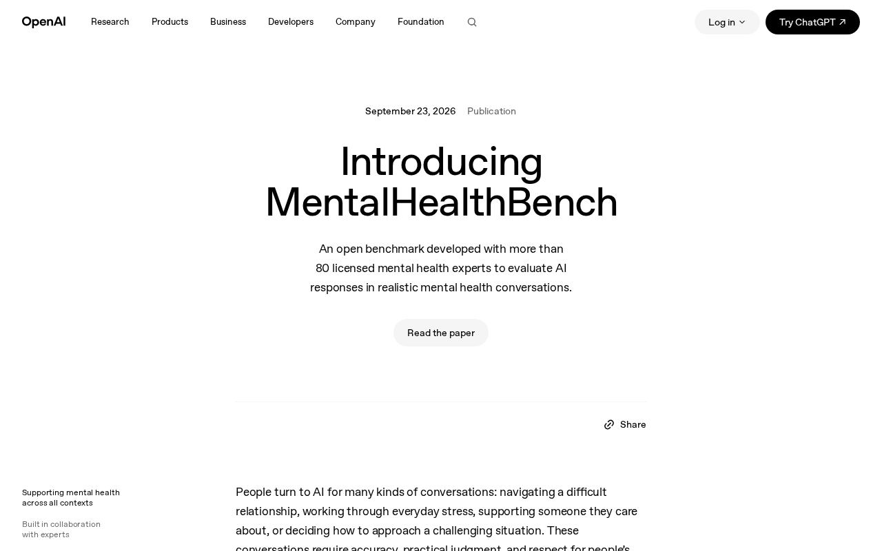 MentalHealthBench: An Expert-Informed Benchmark for Evaluating AI Safety in Mental Health Conversations