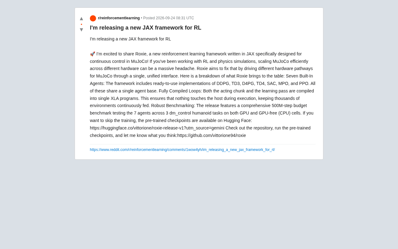 Roxie:基于JAX的强化学习新框架,专攻MuJoCo连续控制