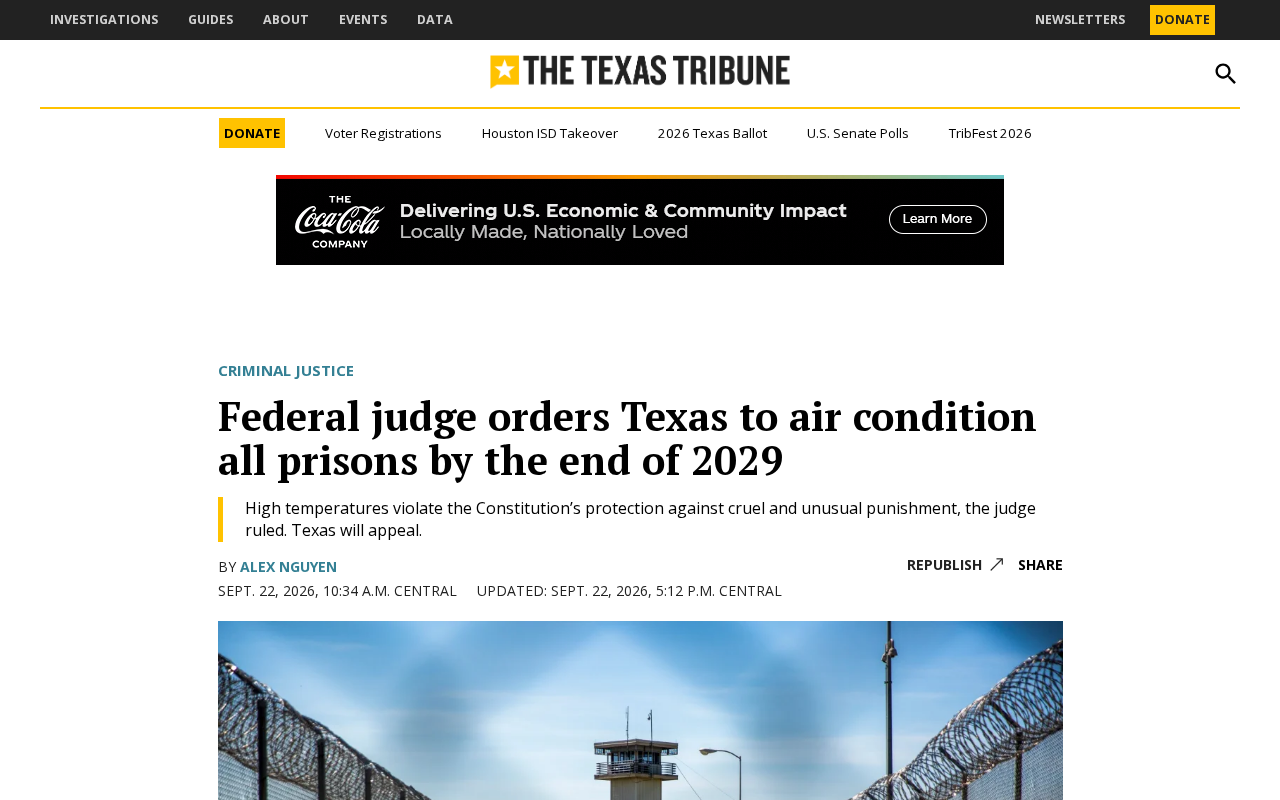 Federal Judge Orders Texas to Install Air Conditioning in All Prisons by End of 2029