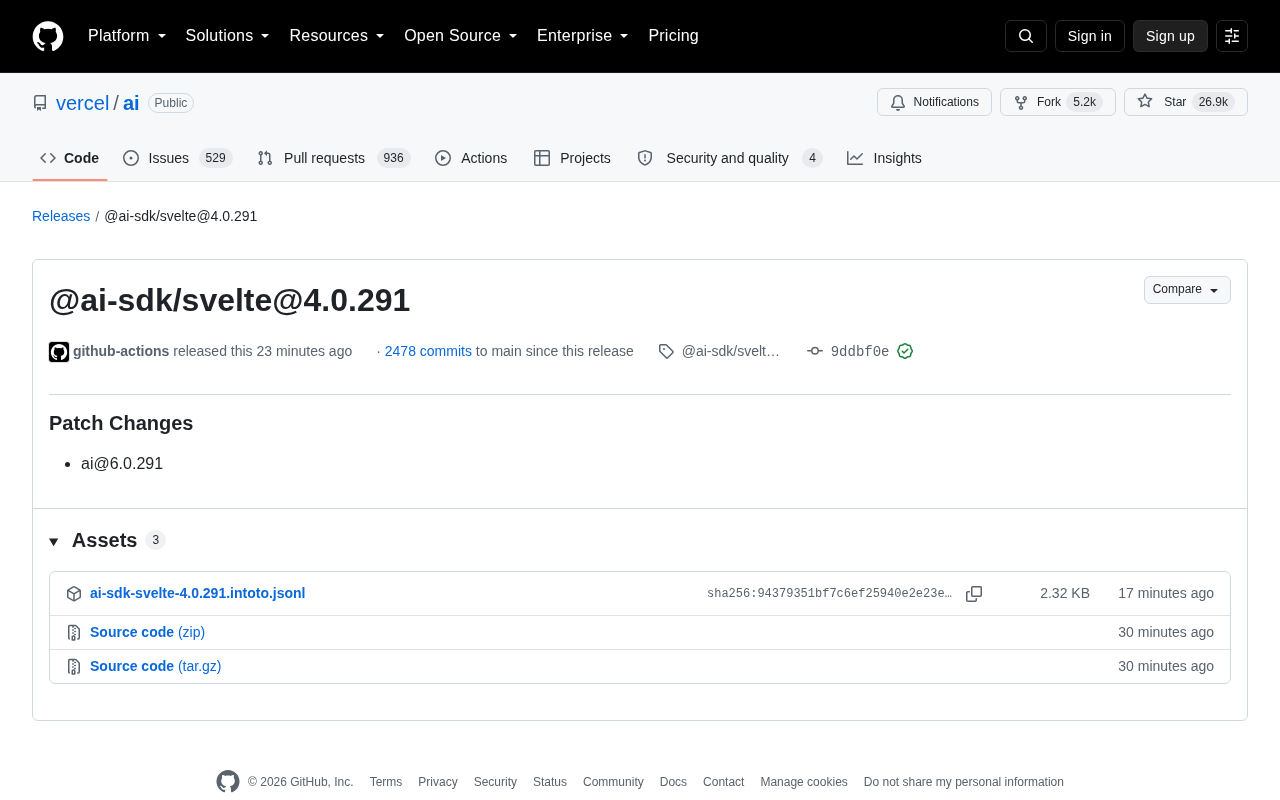 @ai-sdk/svelte@4.0.291 发布页面
