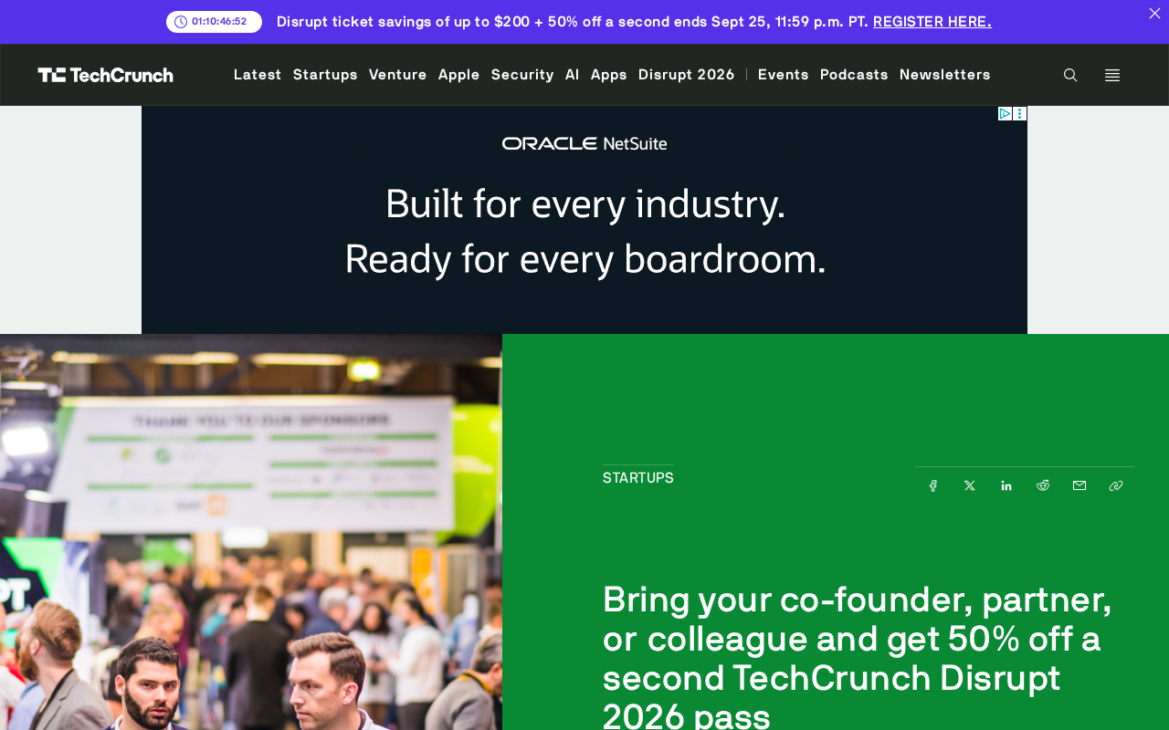 TechCrunch Disrupt 2026 Buy One, Get One Half Off: Second Ticket at 50% Discount