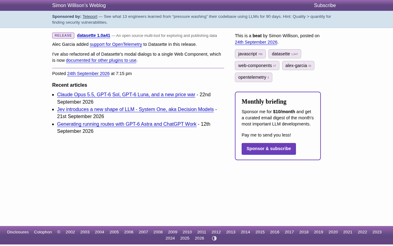 Datasette 1.0a41 发布:新增 OpenTelemetry 支持与模态框 Web 组件