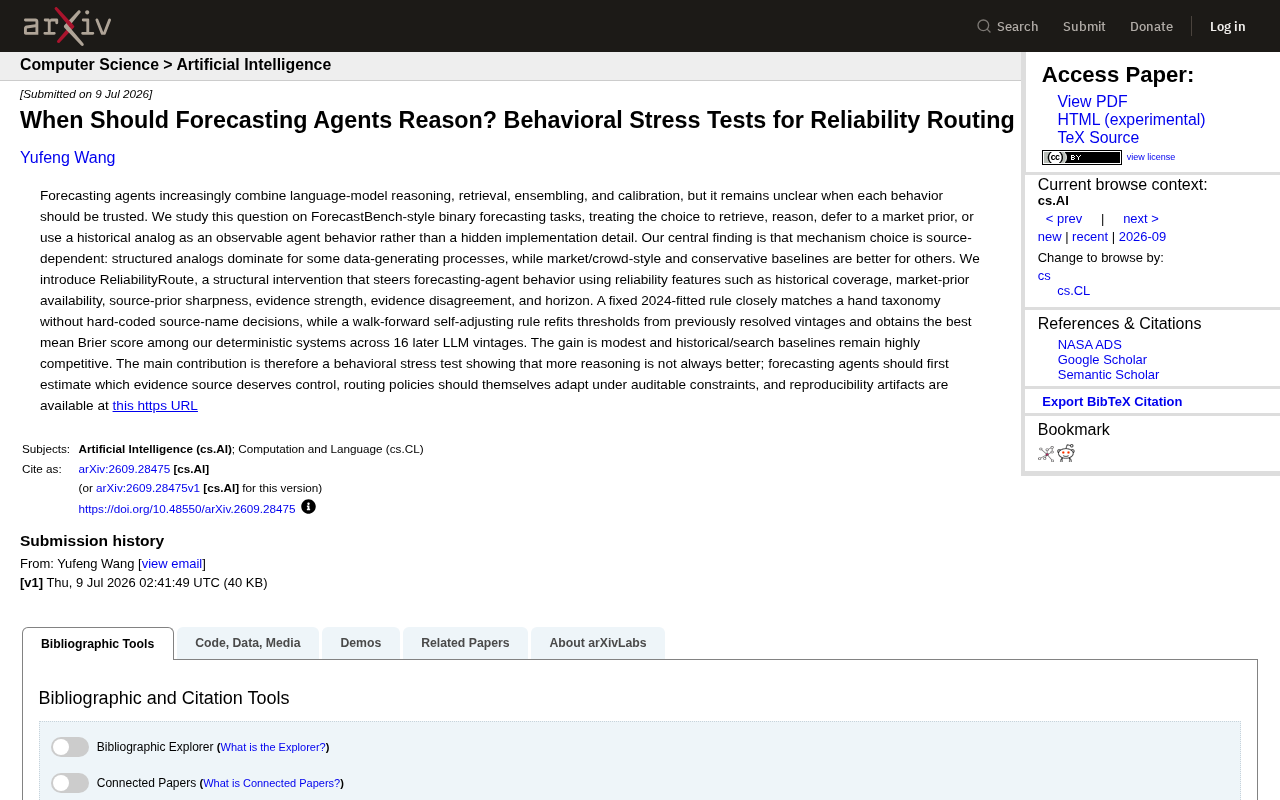 When Should Predictive AI Reason? A Behavioral Stress Test for Reliability Routing