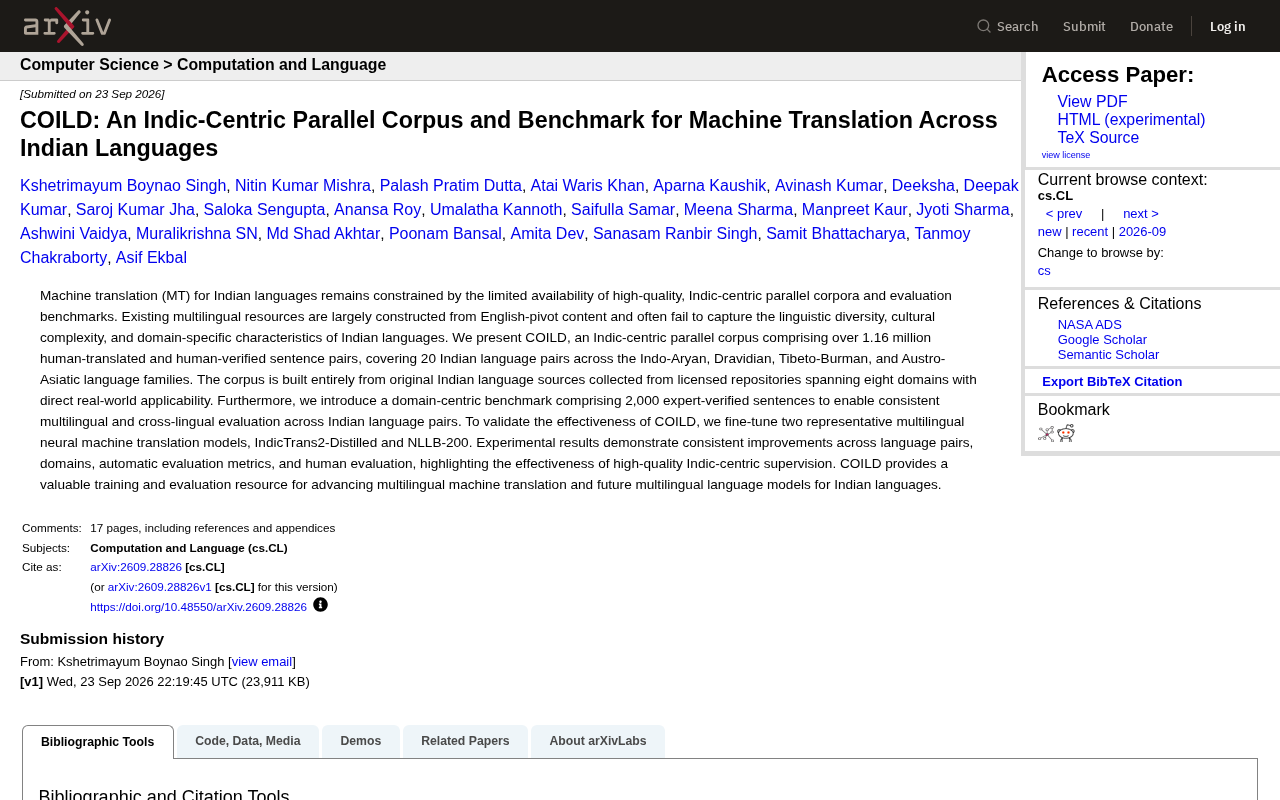 COILD: A Machine Translation Parallel Corpus and Benchmark Centered on Indic Languages