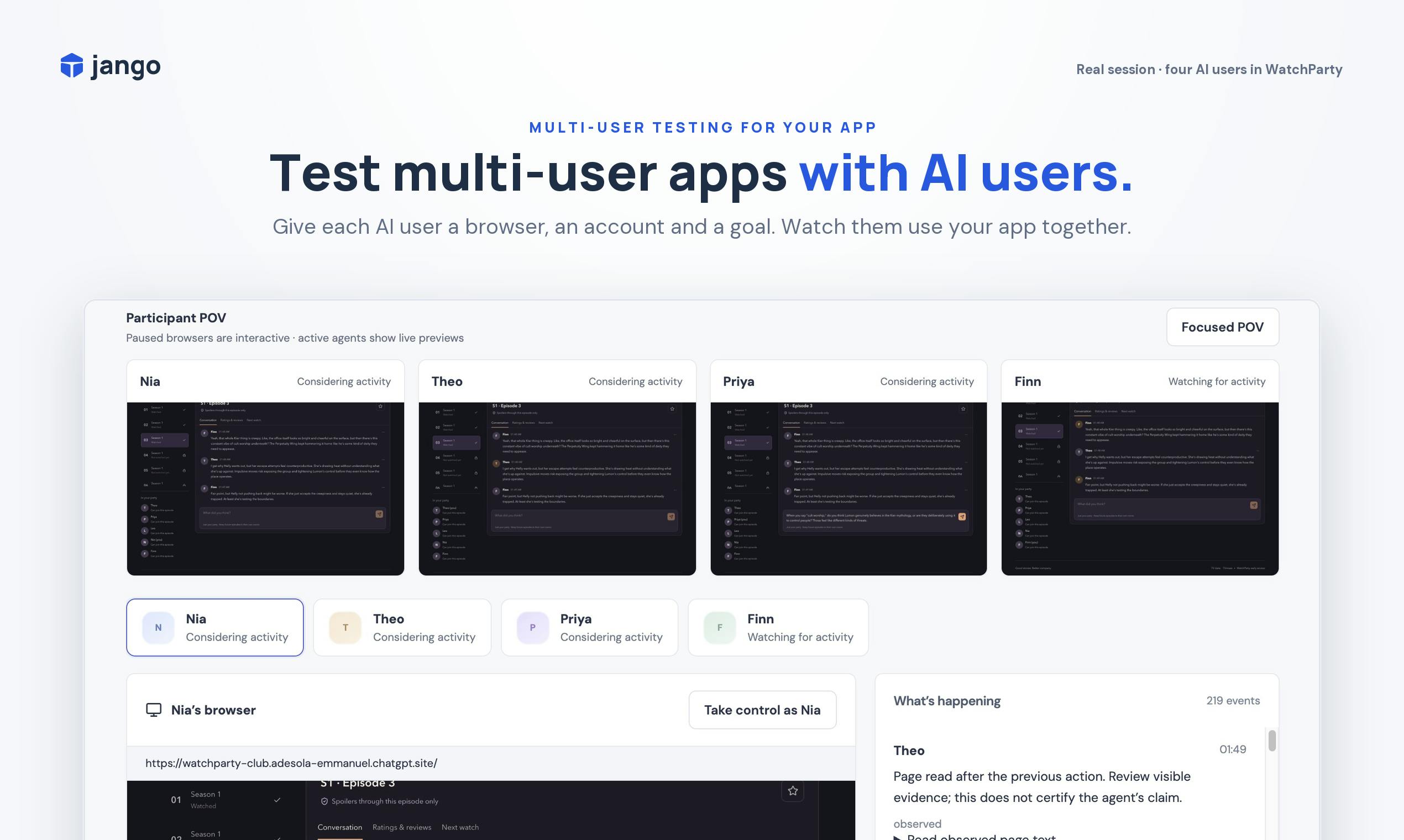 Jango: Using AI Agents to Simulate Real Users and Solve the Multi-User App Testing Problem