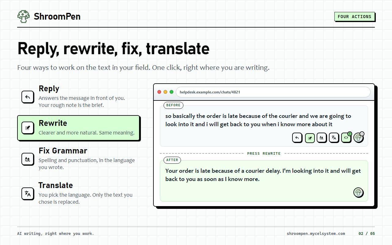 ShroomPen: A Privacy-First AI Writing Assistant for Your Browser