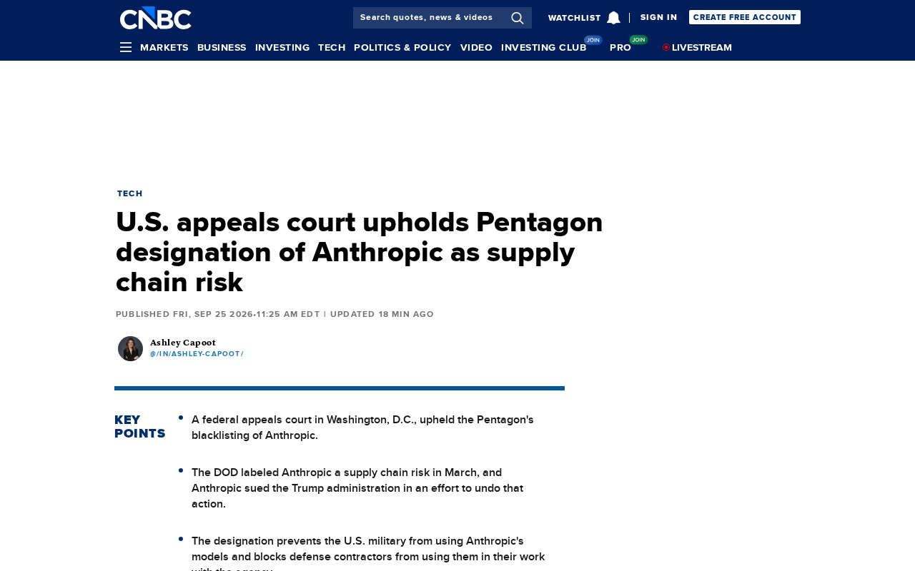 U.S. Appeals Court Upholds Ruling Classifying Anthropic as a Supply Chain Risk