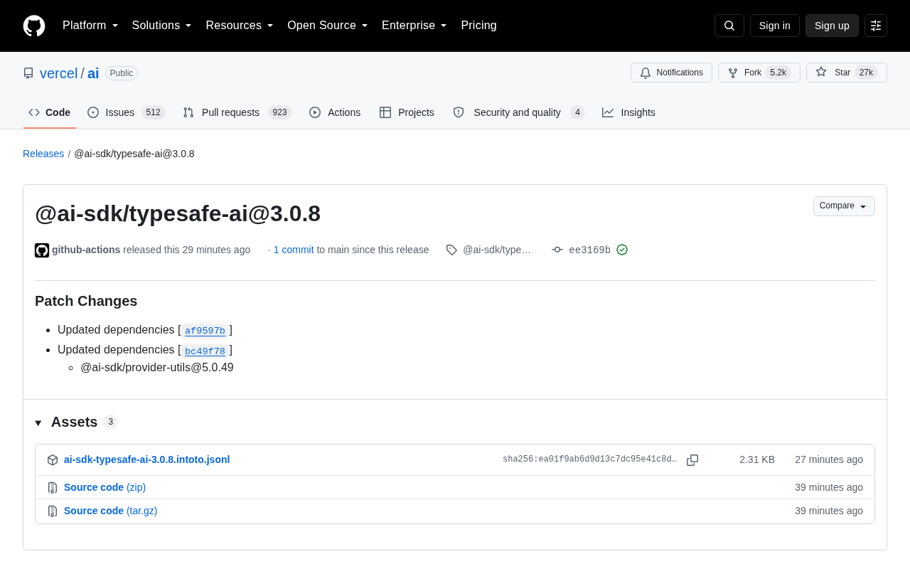 Vercel AI SDK Releases typesafe-ai@3.0.8 Patch Update
