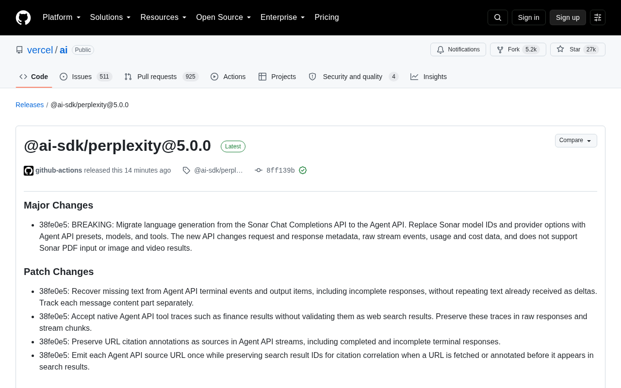 AI SDK Perplexity 5.0.0 重大更新:从 Sonar 迁移至 Agent API
