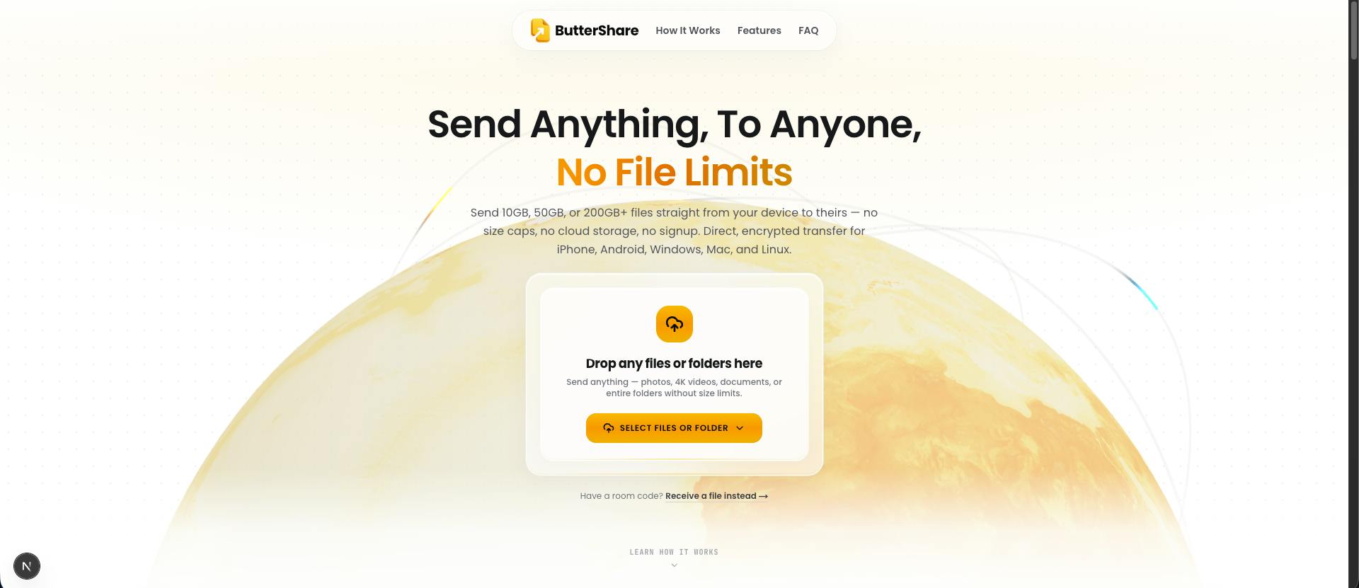 ButterShare: Peer-to-Peer File Transfer with No Size Limits
