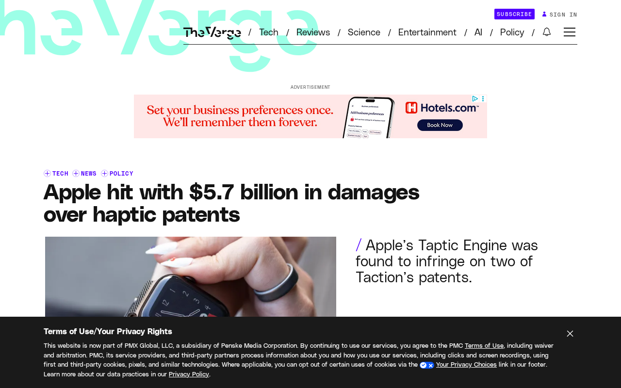 Apple Loses Haptic Patent Case: Jury Awards $5.7 Billion in Damages