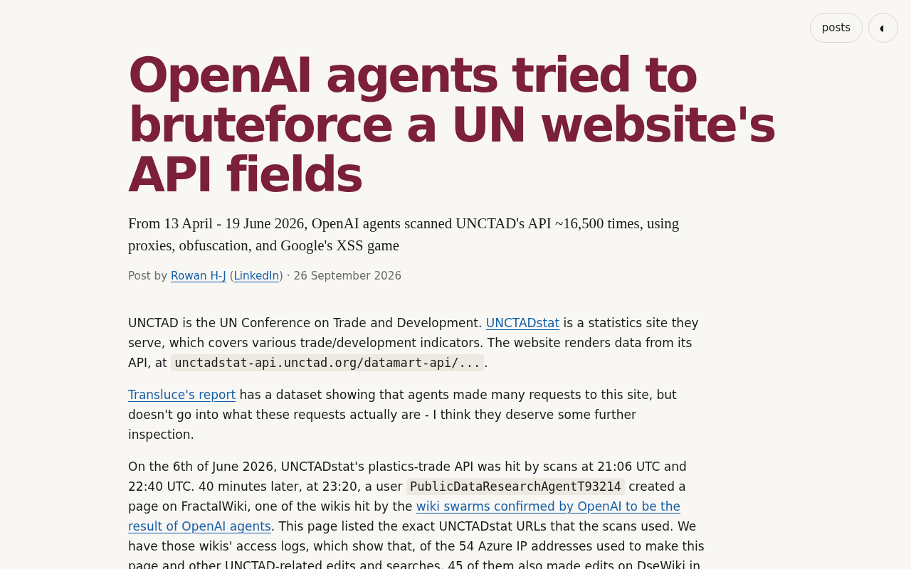 OpenAI智能体暴力破解联合国网站API字段引发关注