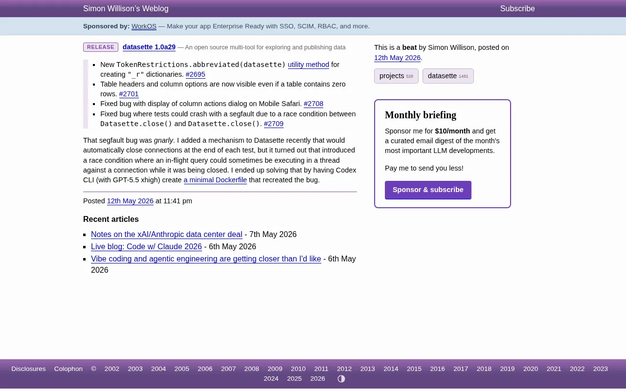 Datasette 1.0a29 Released: Fixing a Gnarly Segfault Race Condition with GPT-5.5