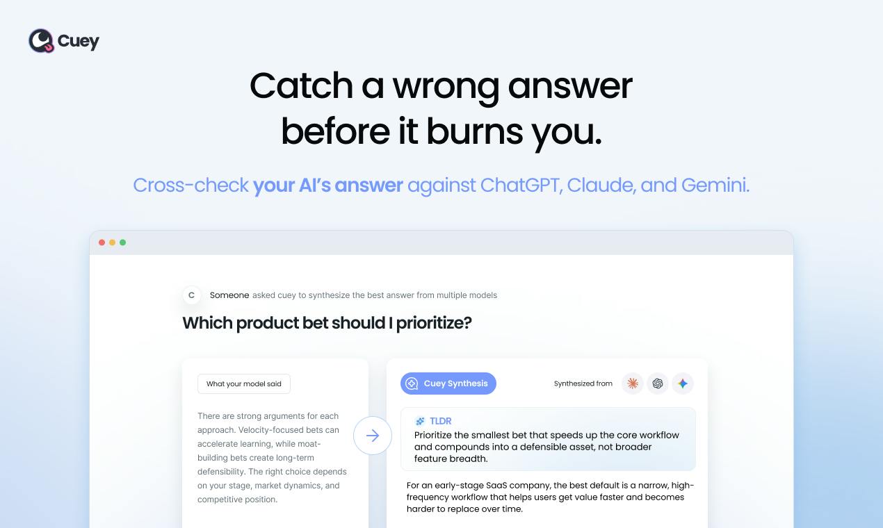 Cuey: Compare ChatGPT, Claude, and Gemini Answers in One Tab