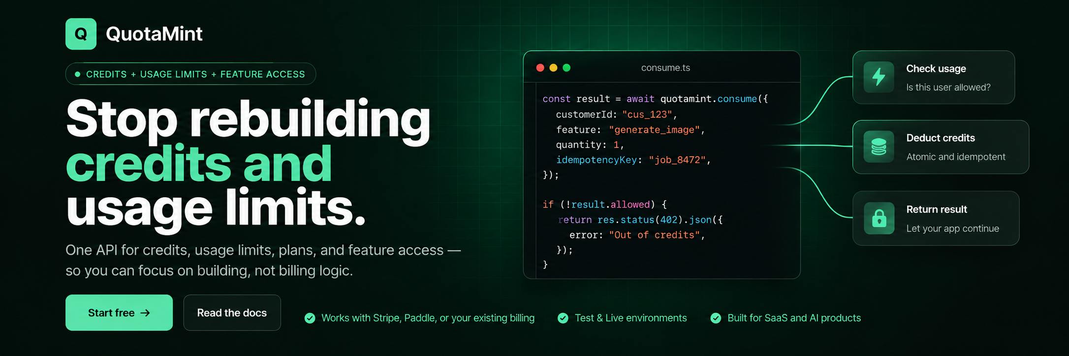 QuotaMint: Handle All Your SaaS Quota and Usage Management with One API