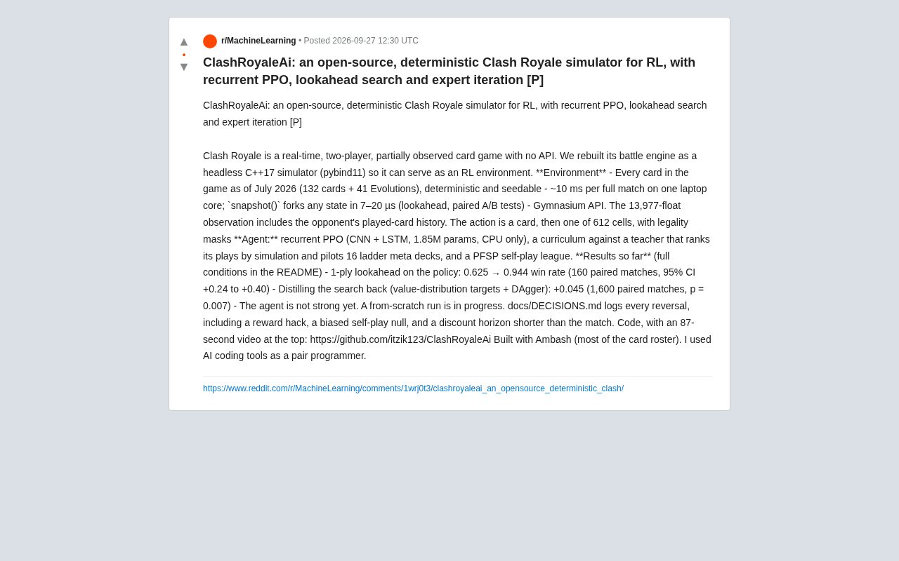 ClashRoyaleAi: An Open-Source Clash Royale RL Simulator with PPO Agents in Practice